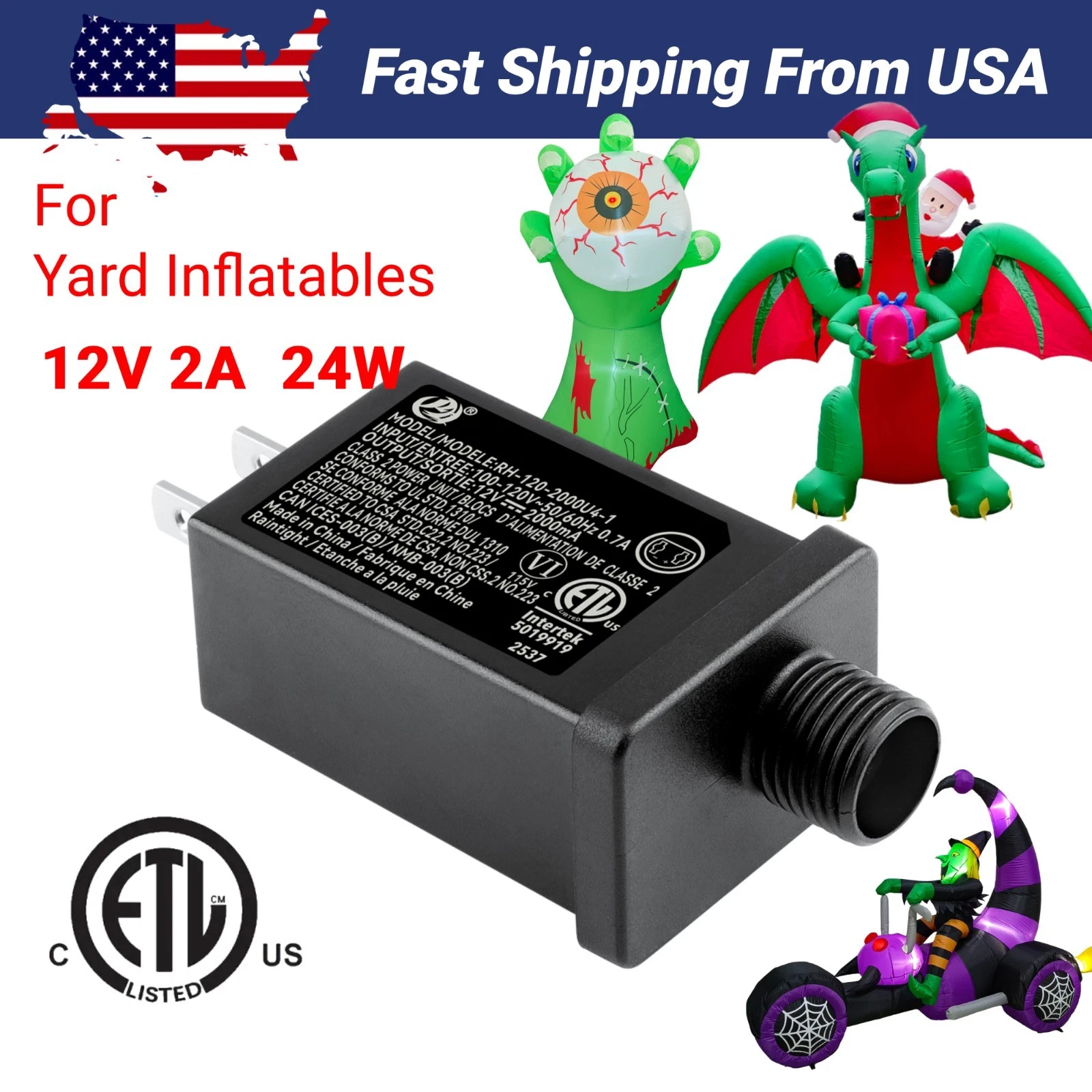 Replacement Yard Inflatable Adapter, 12V 2A Power Supply Adapter for ...