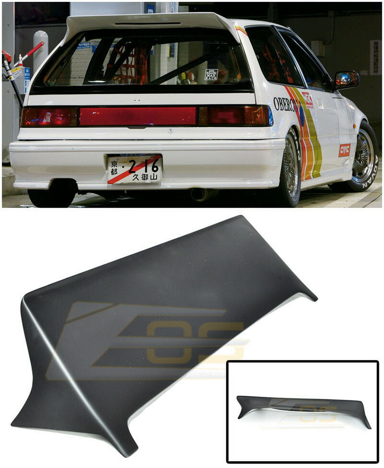 Replacement for 1988-1991 Honda Civic EF9 3Dr Hatchback | EOS J's Racing  Style Primer Black Brake Light Open Rear Top Roof Lip Wing Spoiler