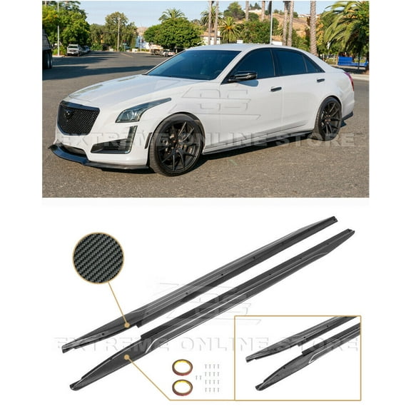 Replacement for 2014-2019 Cadillac CTS Models | EOS Carbon Package Style Carbon Fiber Side Skirts Rocker Panel Extensions