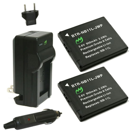 Replacement for Canon CB-2LD Battery (2-Pack, 900mAh) and Charger with Car Adapter