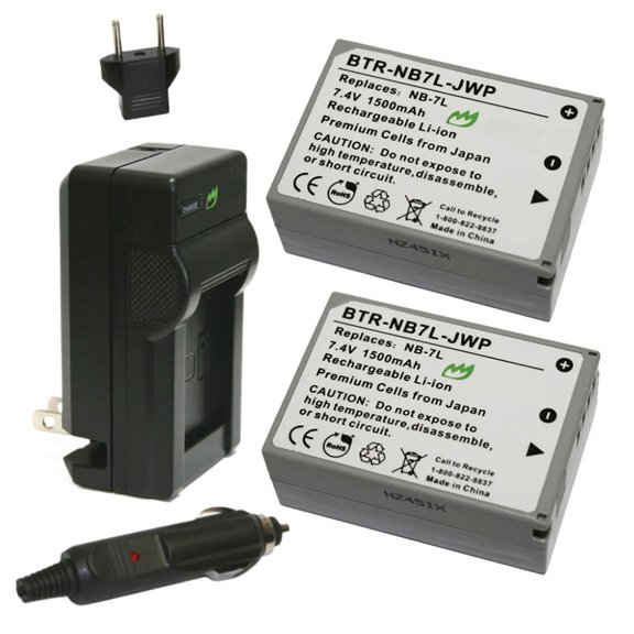 Replacement for Canon CB-2LZ Battery (2-Pack, 1500mAh) and Charger