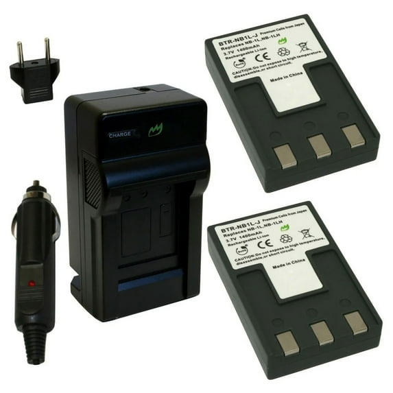 Replacement for Canon Digital IXUS 300a Battery (2-Pack, 1400mAh) and Charger
