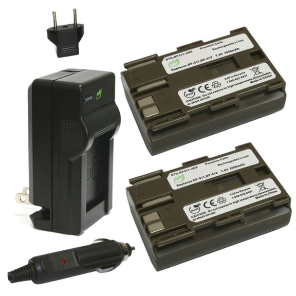 Replacement for Canon EOS 30D Battery (2-Pack, 2000mAh) and Charger with Car Adapter