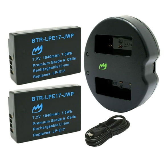 Replacement for Canon EOS Rebel SL2 Battery (2-Pack, 1040mAh) and Dual Charger