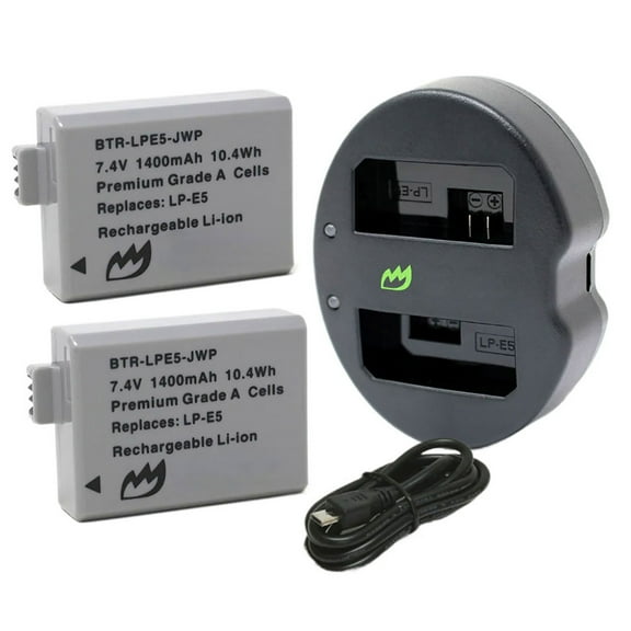 Replacement for Canon EOS Rebel XSi Battery (2-Pack, 1400mAh) and Dual Charger