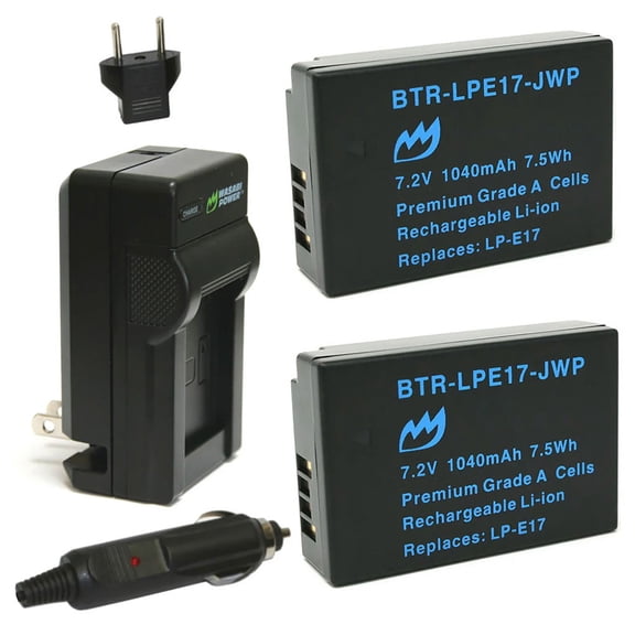 Replacement for Canon LP-E17 Battery (2-Pack, 1040mAh) and Charger with Car Adapter