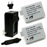 Replacement for Canon LP-E5 Battery 2-Pack, 1400mAh and Charger with Car Adapter