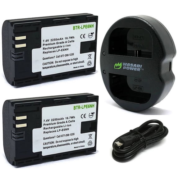 Replacement for Canon LP-E6NH Battery (2-Pack, 2250mAh) and Dual Charger