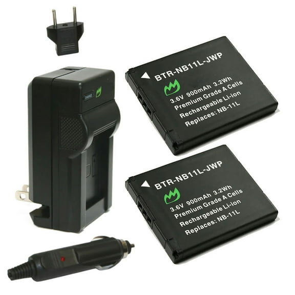 Replacement for Canon NB-11L Battery (2-Pack, 900mAh) and Charger