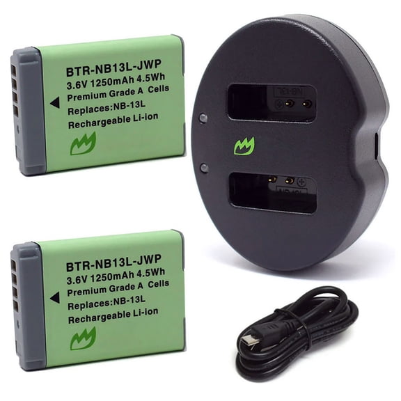 Replacement for Canon NB-13L Battery (2-Pack, 1250mAh) and Dual Charger