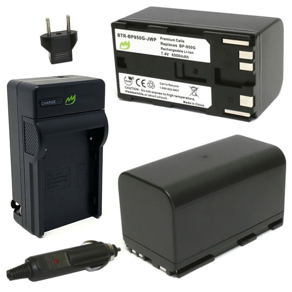 Replacement for Canon Optura Pi Battery (2-Pack, 6500mAh) and Charger