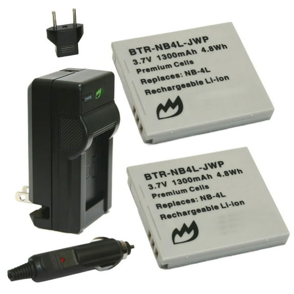 Replacement for Canon PowerShot SD300 Battery (2-Pack, 1300mAh) and Charger