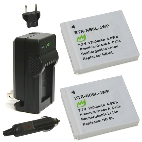 Replacement for Canon PowerShot SD3500 IS Battery (2-Pack, 1300mAh) and Charger with Car Adapter