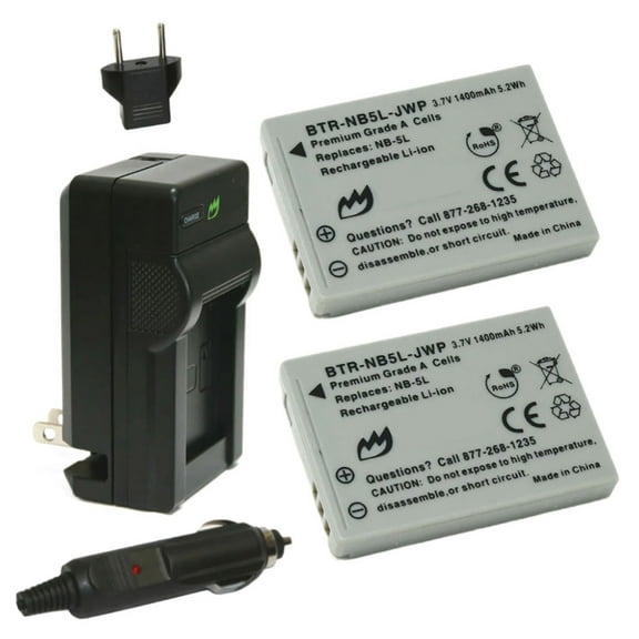 Replacement for Canon PowerShot SX230 HS Battery (2-Pack, 1400mAh) and Charger