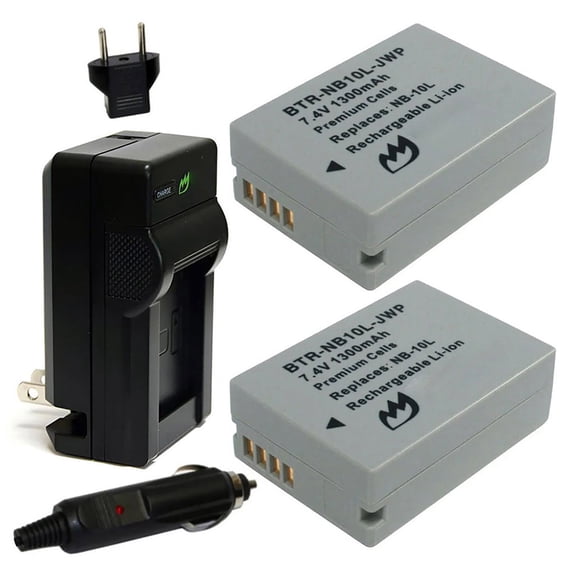 Replacement for Canon PowerShot SX50 HS Battery (2-Pack, 1300mAh) and Charger with Car Adapter
