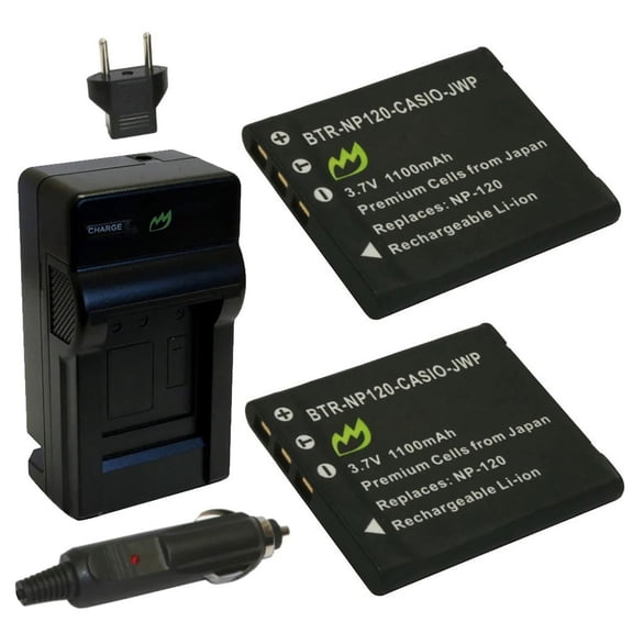 Replacement for Casio NP-120 Battery (2-Pack, 1100mAh) and Charger