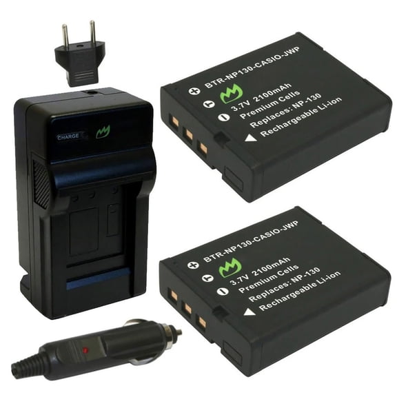 Replacement for Casio NP-130 Battery (2-Pack, 2100mAh) and Charger