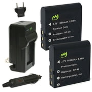 Replacement for Casio NP-40 Battery 2-Pack, 1600mAh and Charger with Car Adapter