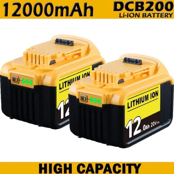 Replacement for DW 20V Max Battery: 12.0Ah Lithium Batteries Compatible with DCB200 Cordless Power Tools Craft Woodworker Gardening Work 2 Pack