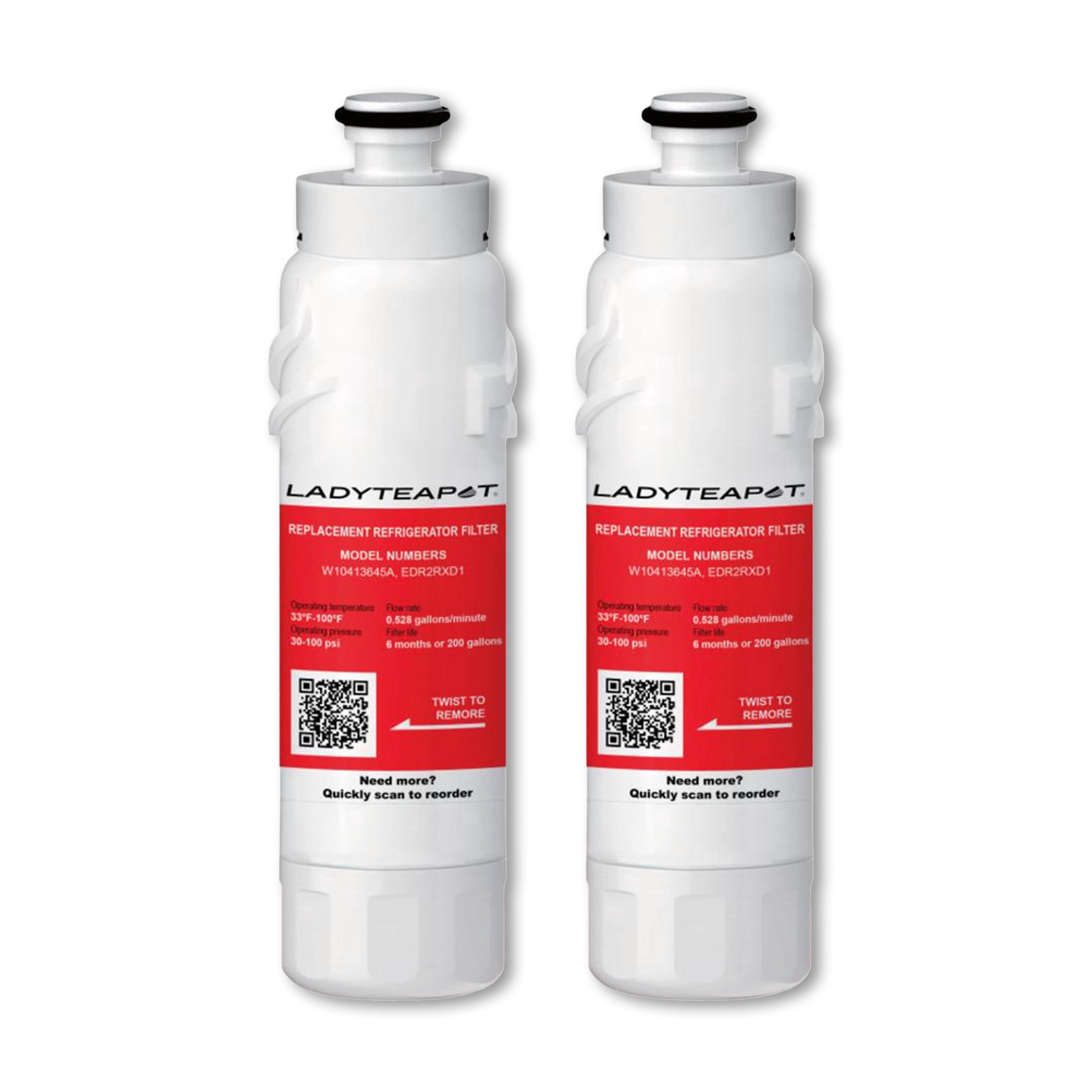 LADYTEAPOT Replacement for EDR2RXD1 Water Filter 2, Compatible with Whirlpool Refrigerator Everydrop 2 W10413645A W10413645 WHR2RXD1, Kenmore 46-9082 46-9903 P6RFWB2 P9RFKB2L Filters (2 Pack)