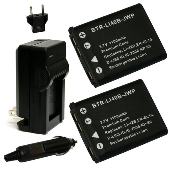 Replacement for Fujifilm FinePix T500 Battery (2-Pack, 1100mAh) and Charger
