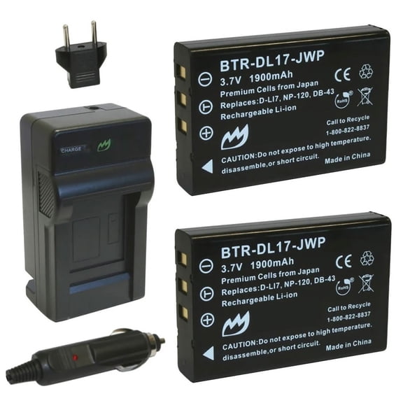 Replacement for Fujifilm NP-120 Battery (2-Pack, 1900mAh) and Charger