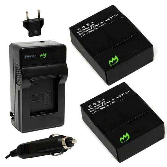 Replacement for GoPro HD HERO3 Silver Battery (2-Pack, 1200mAh) and Charger