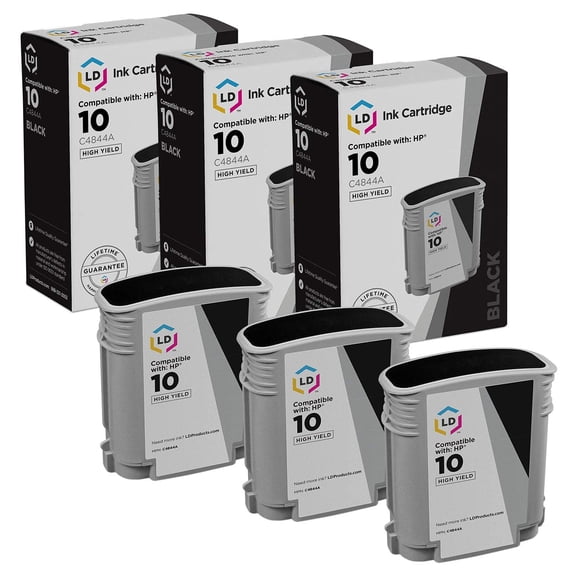 LD Products Compatible Replacement for HP 10 / C4844A 3PK HY Black Ink Cartridges