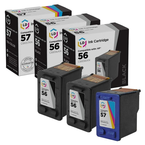 LD Products Compatible Replacement for HP 56 C6656AN HP 57 C6657AN 2 Black & 1 Color