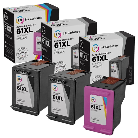 Replacement for HP 61 Ink Cartridges: 2 Black & 1 Color