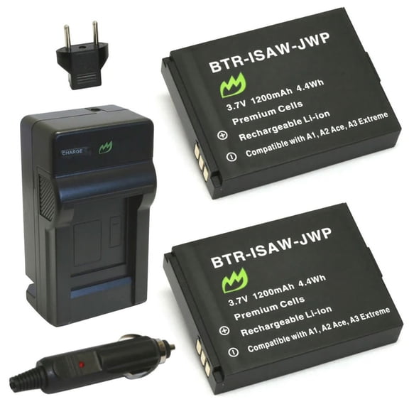 Replacement for ISAW Extreme Battery (2-Pack, 1200mAh) and Charger