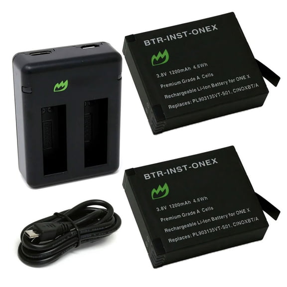 Replacement for Insta360 ONE X Battery (2-Pack, 1200mAh) and Dual Charger
