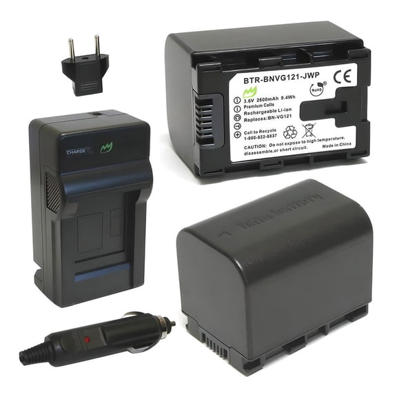 Replacement for JVC Everio GZ-HM50 Battery (2-Pack, 2600mAh) and Charger