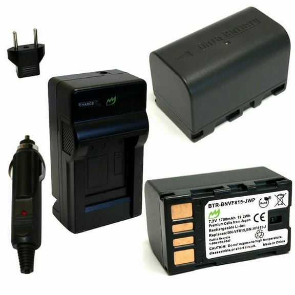 Replacement for JVC GC-PX10 Battery (2-Pack, 1700mAh) and Charger