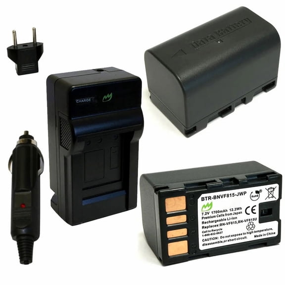 Replacement for JVC GC-PX10 Battery (2-Pack, 1700mAh) and Charger with Car Adapter