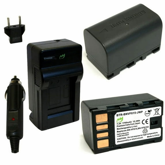 Replacement for JVC GS-TD1 Battery (2-Pack, 1700mAh) and Charger