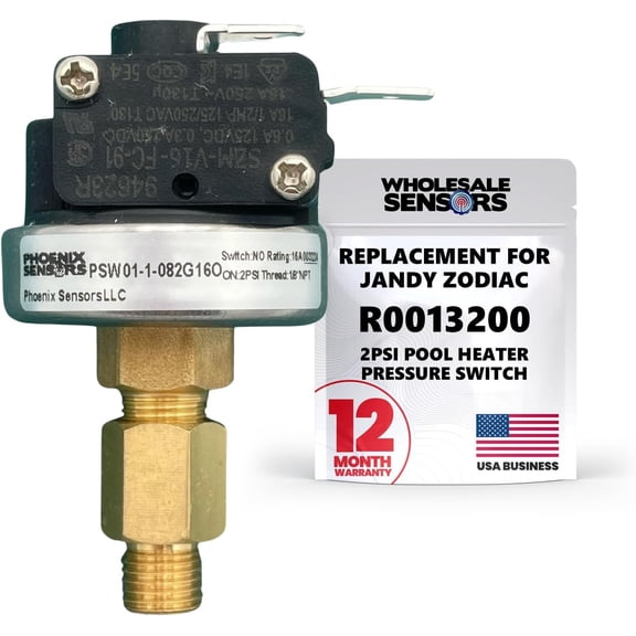Replacement for Jandy Zodiac Laars R0013200 2PSI Pressure Switch for Pool/Spa Heaters 12 Month Warranty