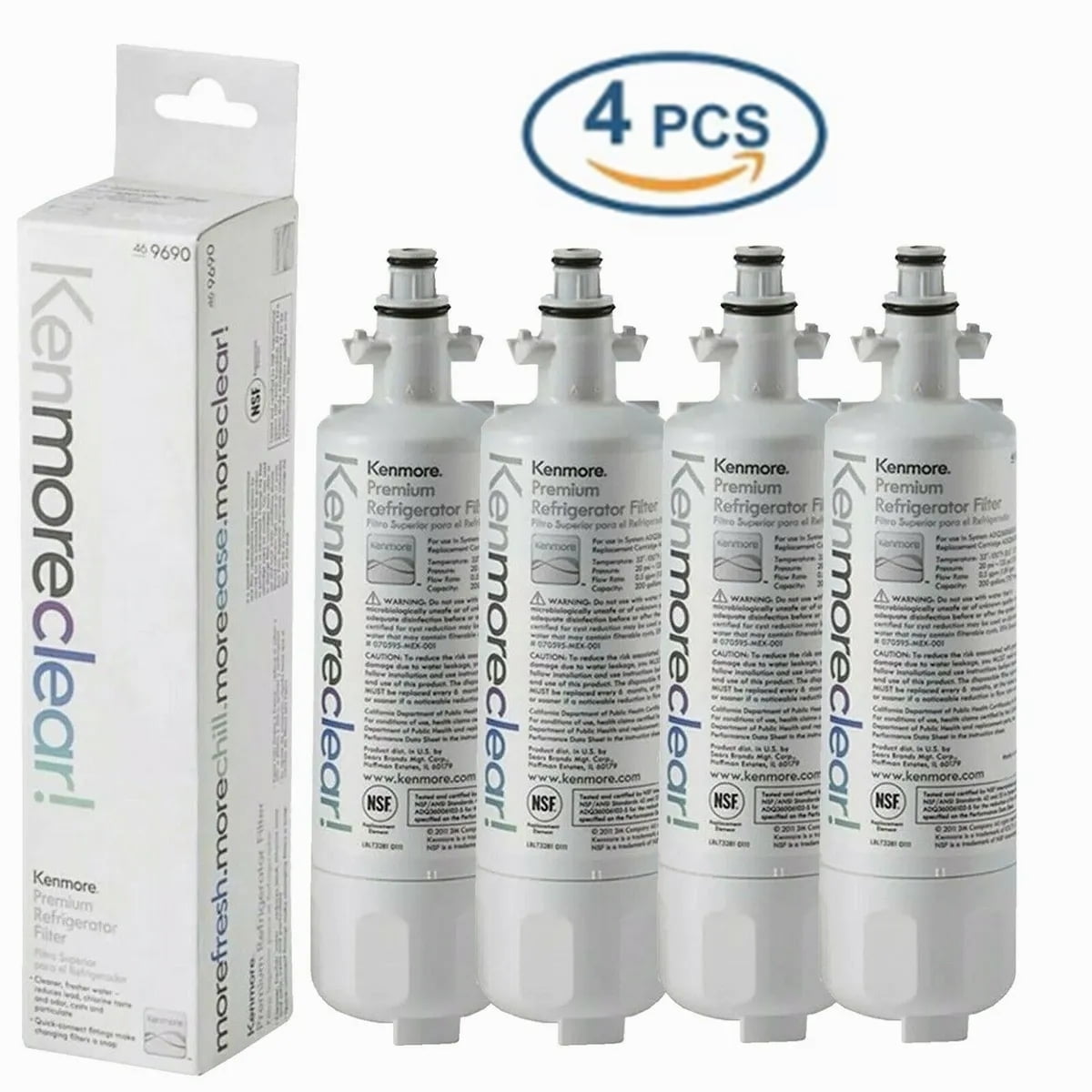 4 Pack) 9690,469690 Premium Refrigerator Replacement Water Filter