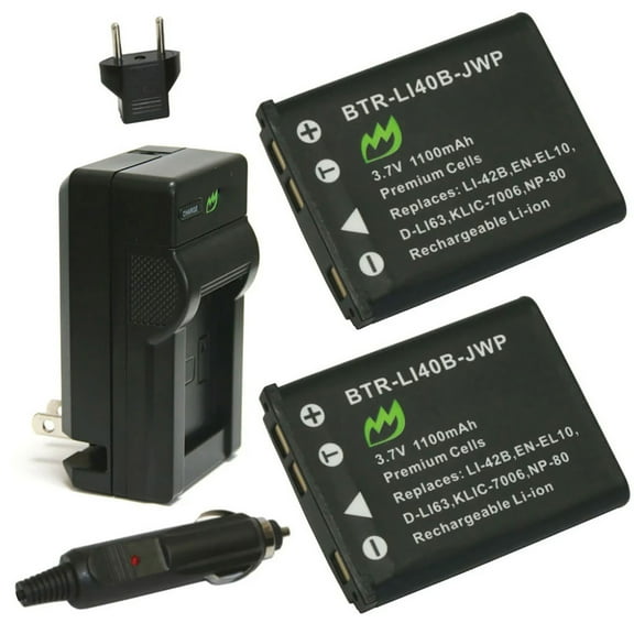Replacement for Kodak Easyshare M522 Battery (2-Pack, 1100mAh) and Charger