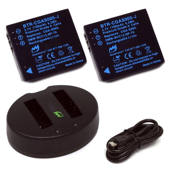 Replacement for Leica D-LUX2 Battery (2-Pack, 1700mAh) and Dual Charger