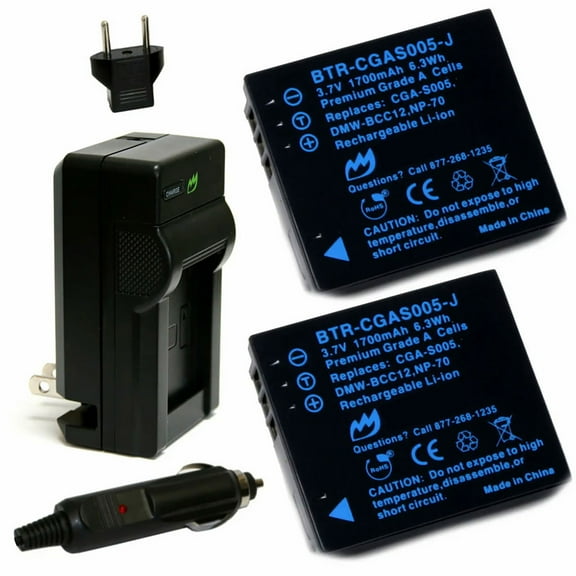Replacement for Leica D-Lux 4 Battery (2-Pack, 1700mAh) and Charger