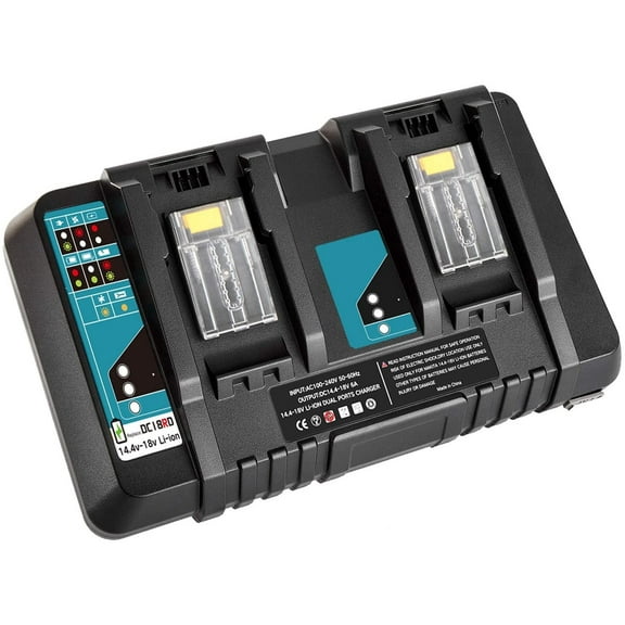 Replacement for Makita DC18R 18V 2-Ports Battery Charger Compatible with LXT BL1850B BL1860B Batteries