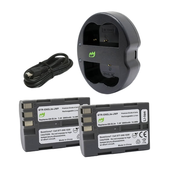 Replacement for Nikon D300 Battery (2-Pack, 2000mAh) and Dual Charger