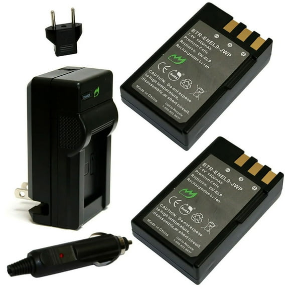 Replacement for Nikon D40 Battery (2-Pack, 1400mAh) and Charger