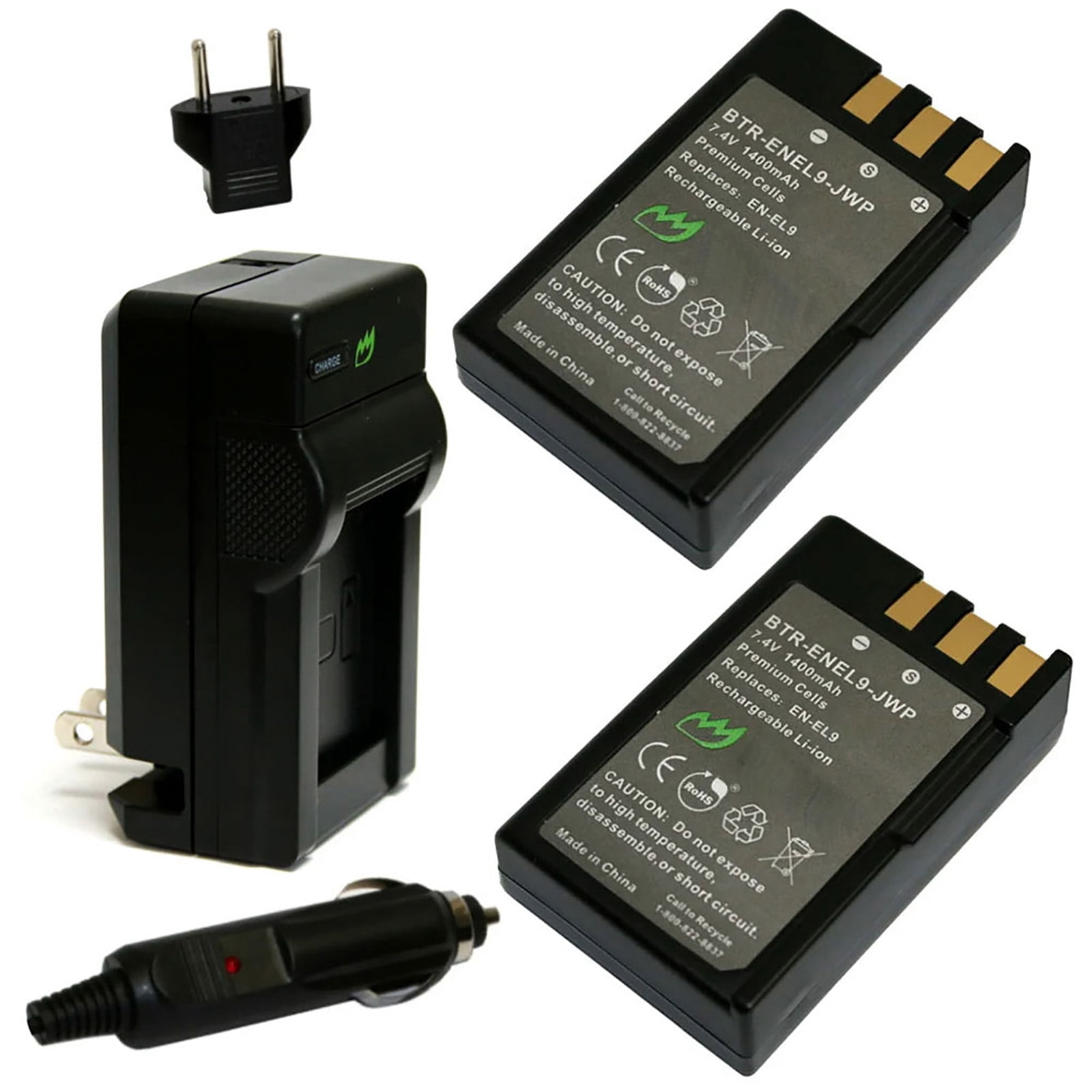 Replacement for Nikon D5000 Battery (2-Pack, 1400mAh) and Charger