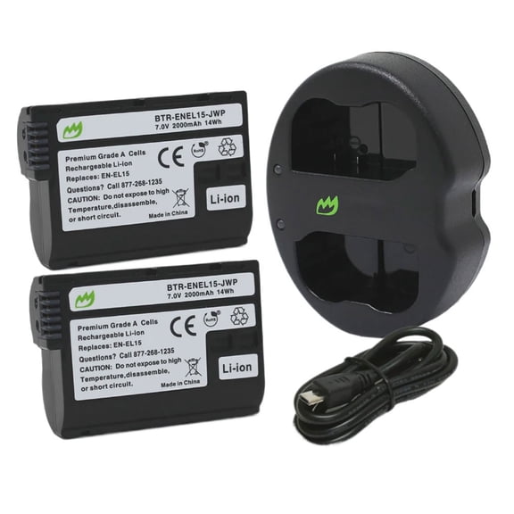 Replacement for Nikon D7000 Battery (2-Pack, 2000mAh) and Dual Charger