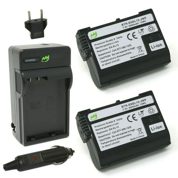 Replacement for Nikon D7100 Battery (2-Pack, 2000mAh) and Charger