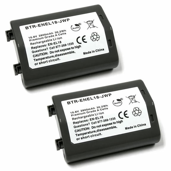 Replacement for Nikon D850 (With Adapters/Grips) Battery (2-Pack, 2800mAh)