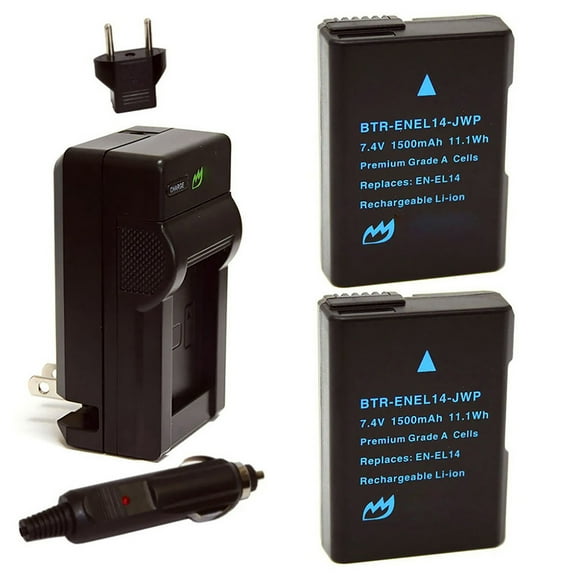 Replacement for Nikon Df Battery (2-Pack, 1500mAh) and Charger