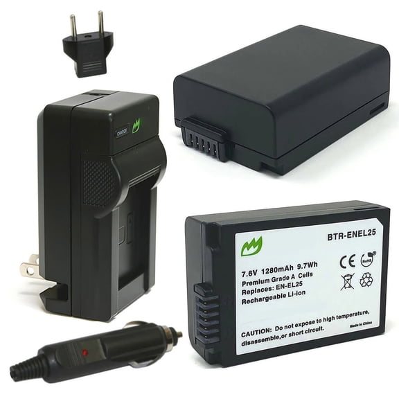 Replacement for Nikon EN-EL25 Battery (2-Pack, 1280mAh) and Charger